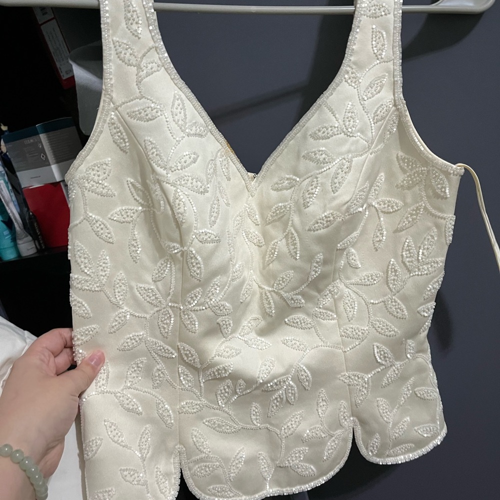 Cream Embellished Bustier Tank Top